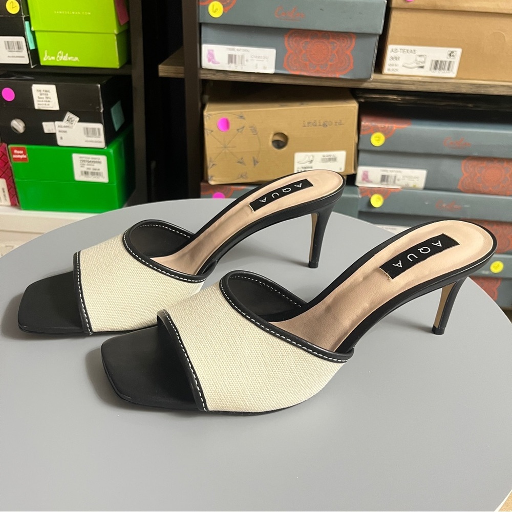 Aqua Black and Cream Sandalia Heeled Mules - Picture 3 of 11